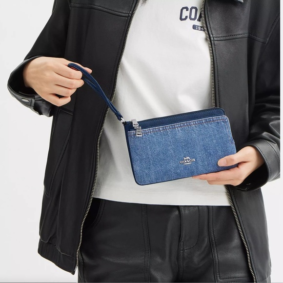 Coach Double Zip Wallet -  Denim/Silver/Indigo - Picture 2 of 11